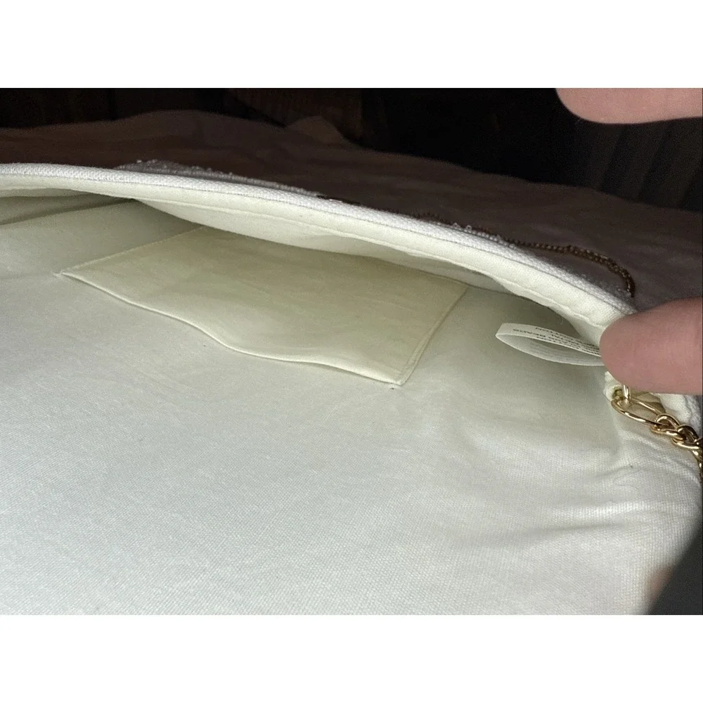 Bride Clutch Embroidered Glass Beaded Gold Tone Chain Strap Classy Elegant